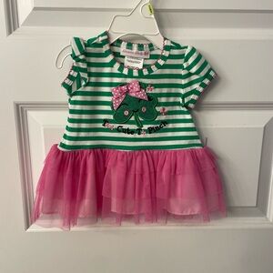 Green and Pink Striped Dress with Tulle baby dress